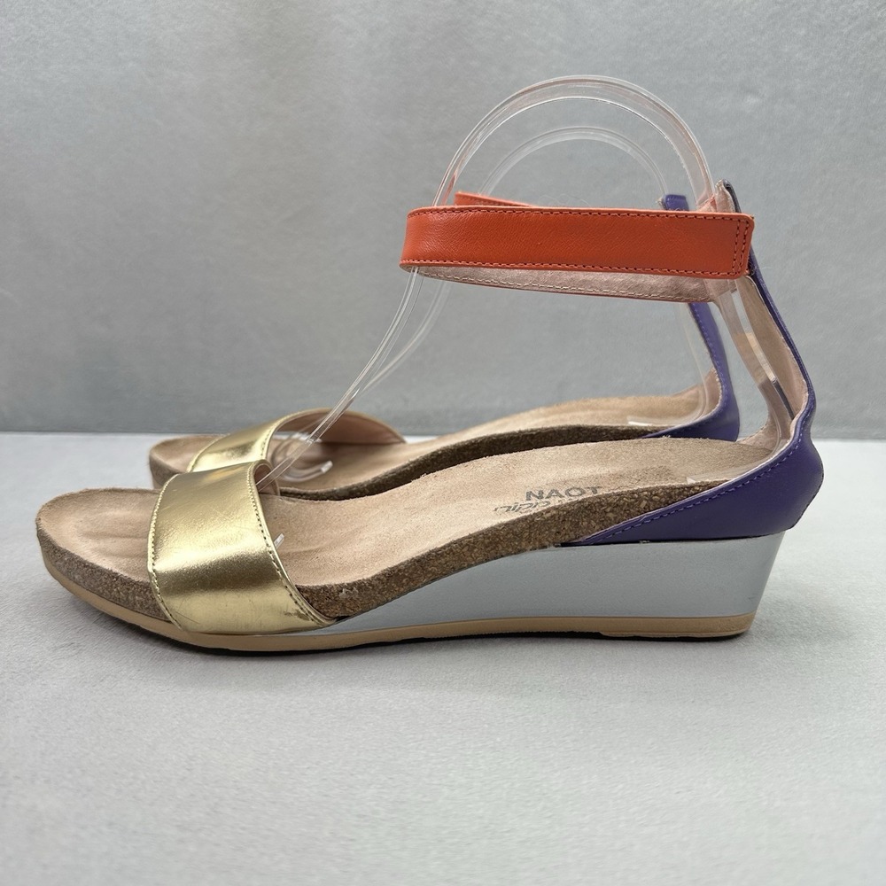 NAOT Pixie Womens Size 39 (US 8) Wedge Sandals Gold Orange Leather Ankle Strap - Picture 3 of 8